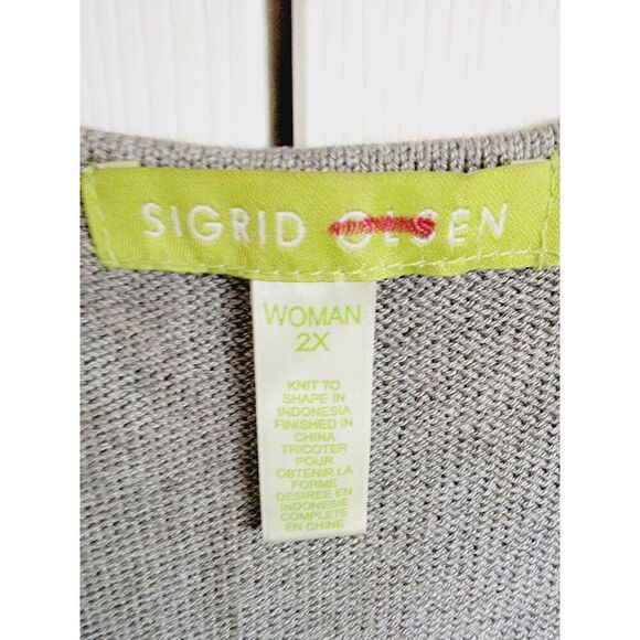 Sigrid Olsen‎ 2X Women's Sweater Tank Top Olive Green Beaded V-Neck Knit - Picture 3 of 7